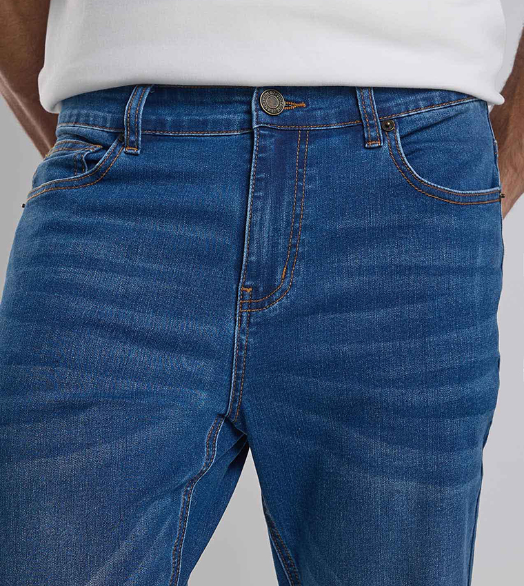 Faded Regular Fit Jeans with Button Closure