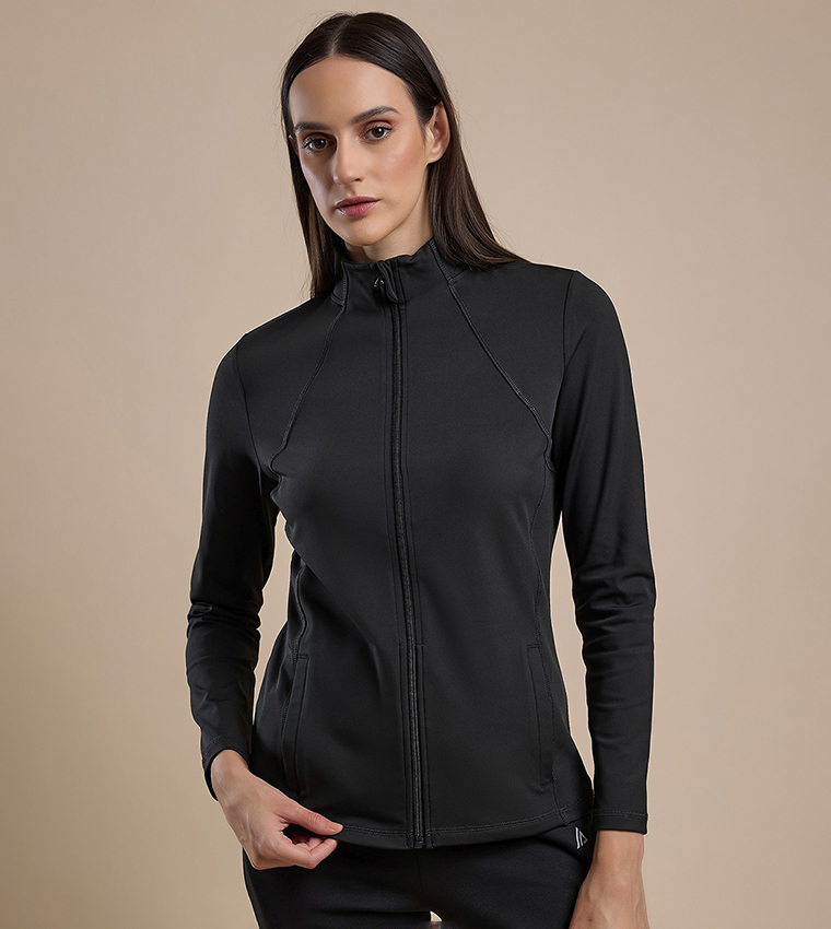 Solid Active Jacket with Zipper Closure