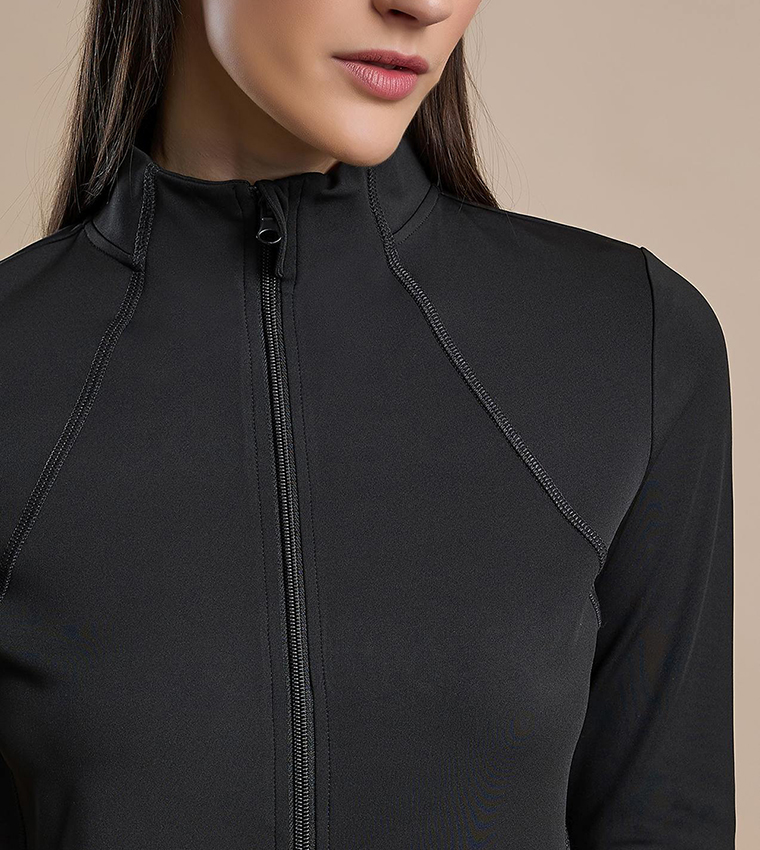 Solid Active Jacket with Zipper Closure