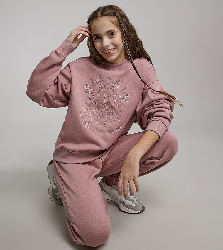 Embroidered Sweatshirt and Jogger Set