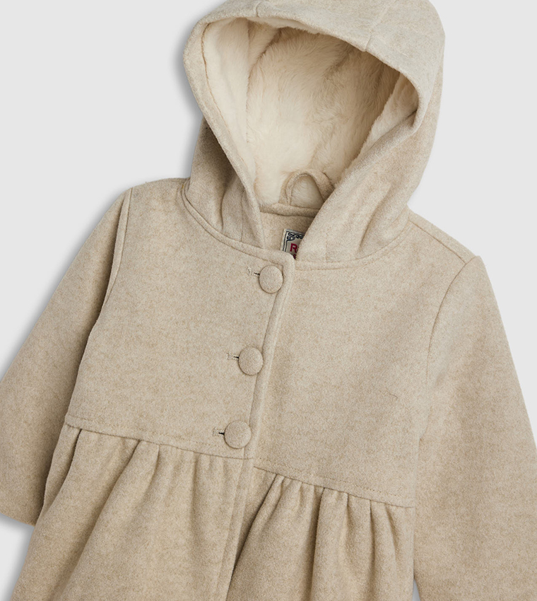 Textured Hooded Jacket with Long Sleeves