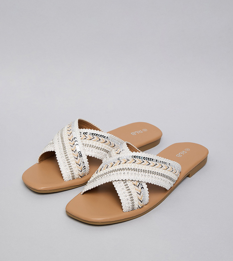 Embroidered Flat Sandals