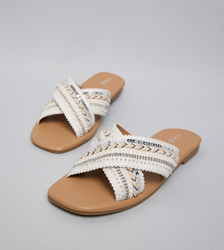 Embroidered Flat Sandals