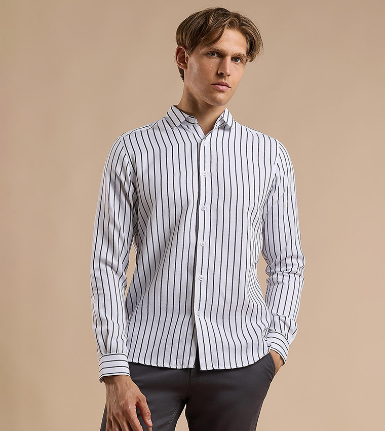 Striped Shirt with Classic Collar and Long Sleeves