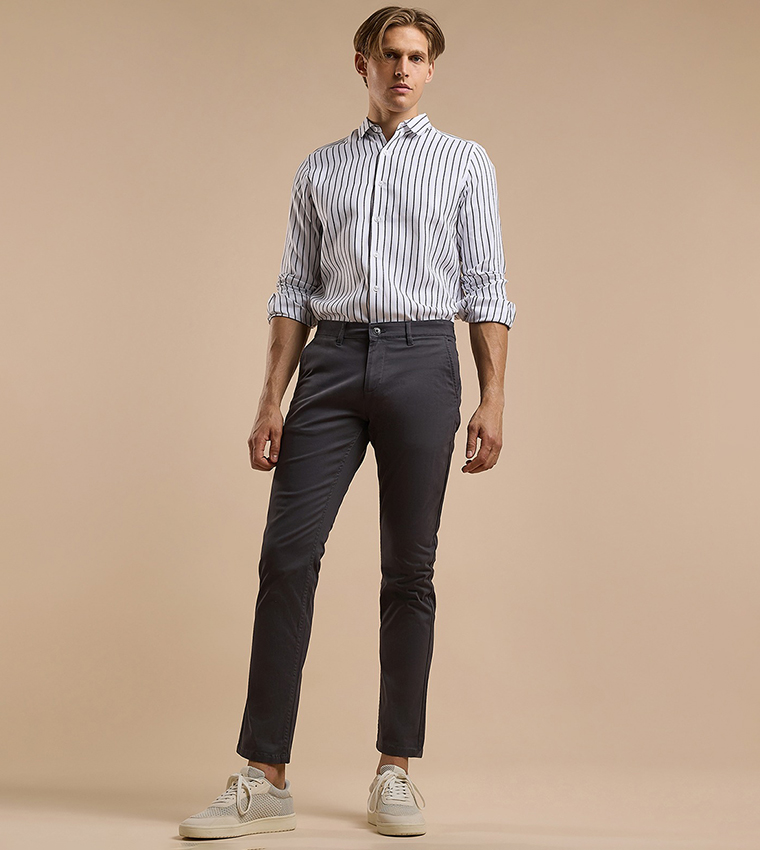Striped Shirt with Classic Collar and Long Sleeves