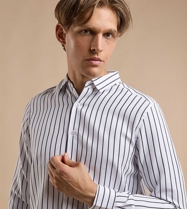 Striped Shirt with Classic Collar and Long Sleeves