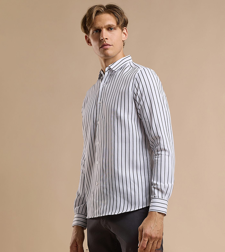 Striped Shirt with Classic Collar and Long Sleeves