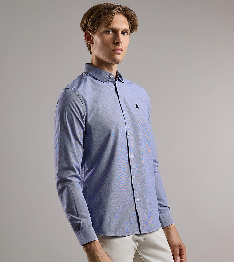 Patterned Shirt with Classic Collar and Long Sleeves