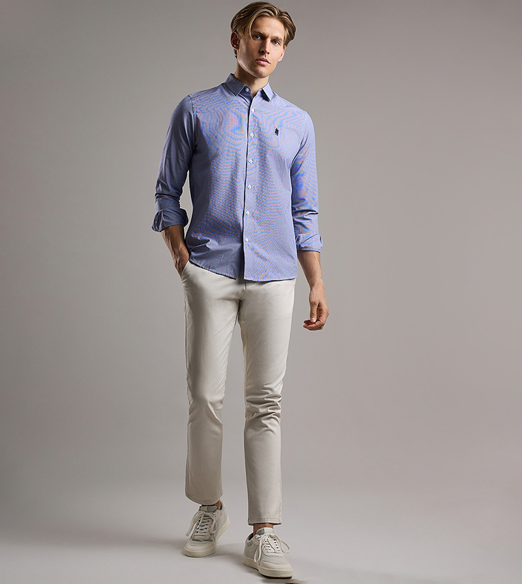 Patterned Shirt with Classic Collar and Long Sleeves