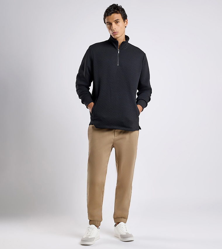 Textured Sweatshirt with High Neck and Long Sleeves