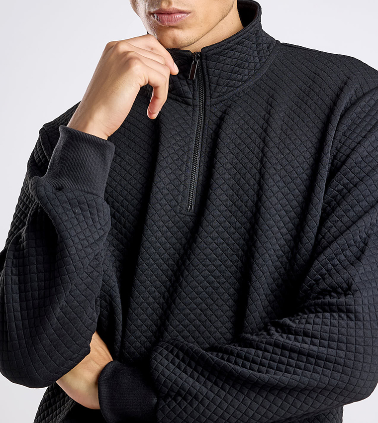 Textured Sweatshirt with High Neck and Long Sleeves