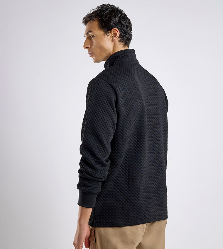 Textured Sweatshirt with High Neck and Long Sleeves