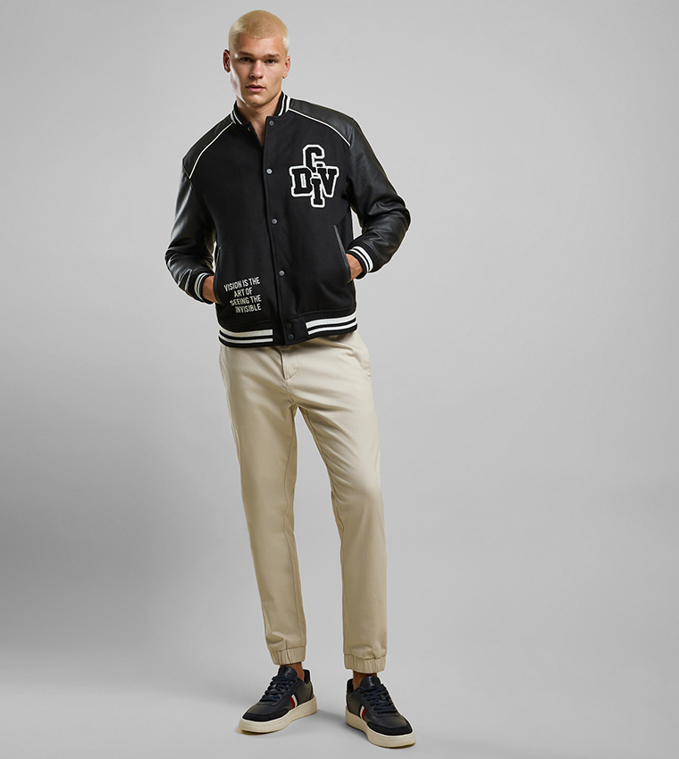 Appliqued Bomber Jacket with Button Closure