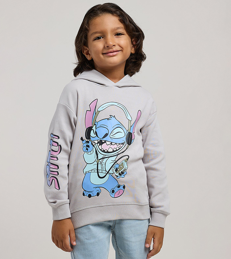 Stitch Printed Hoodie with Long Sleeves