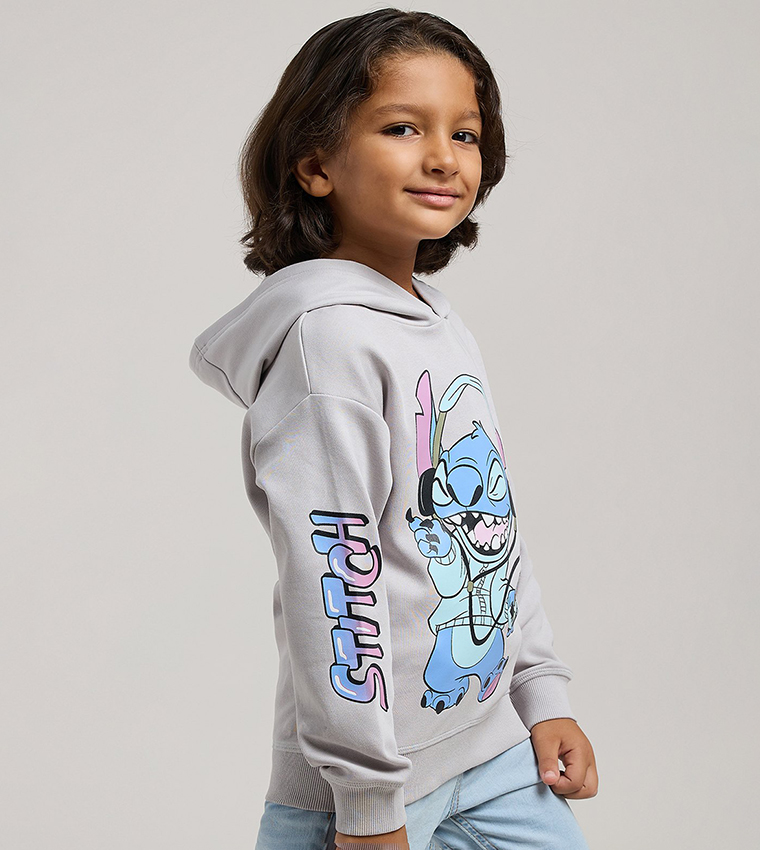 Stitch Printed Hoodie with Long Sleeves