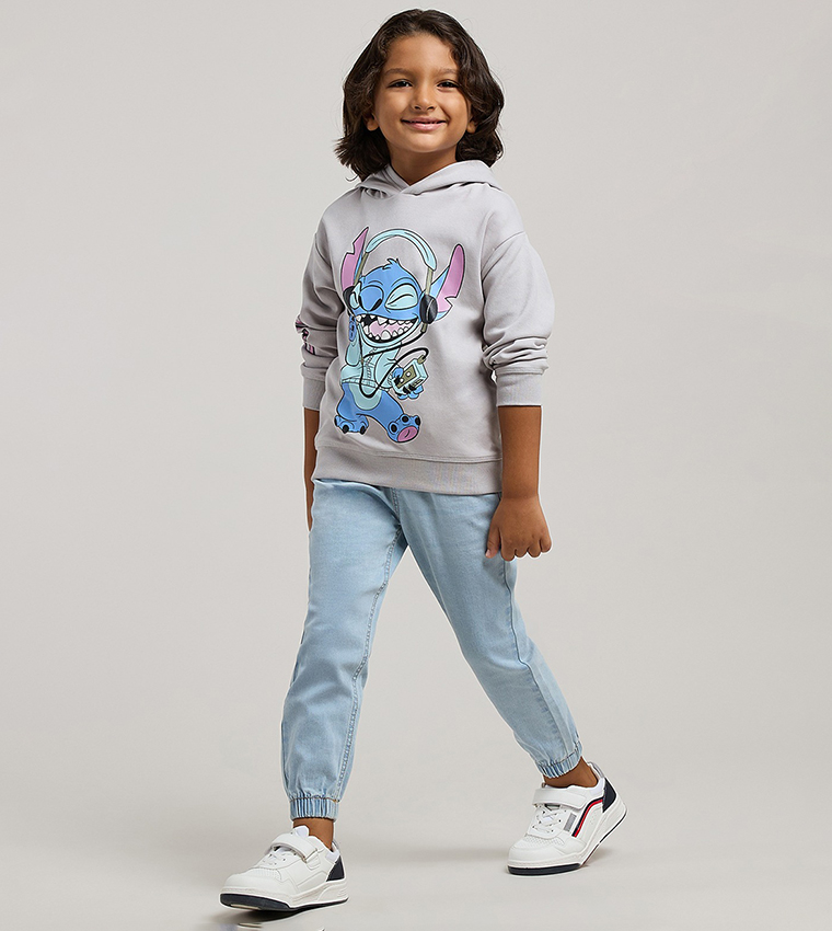 Stitch Printed Hoodie with Long Sleeves