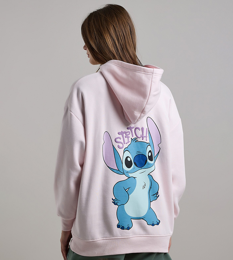 Stitch Print Hoodie with Long Sleeves