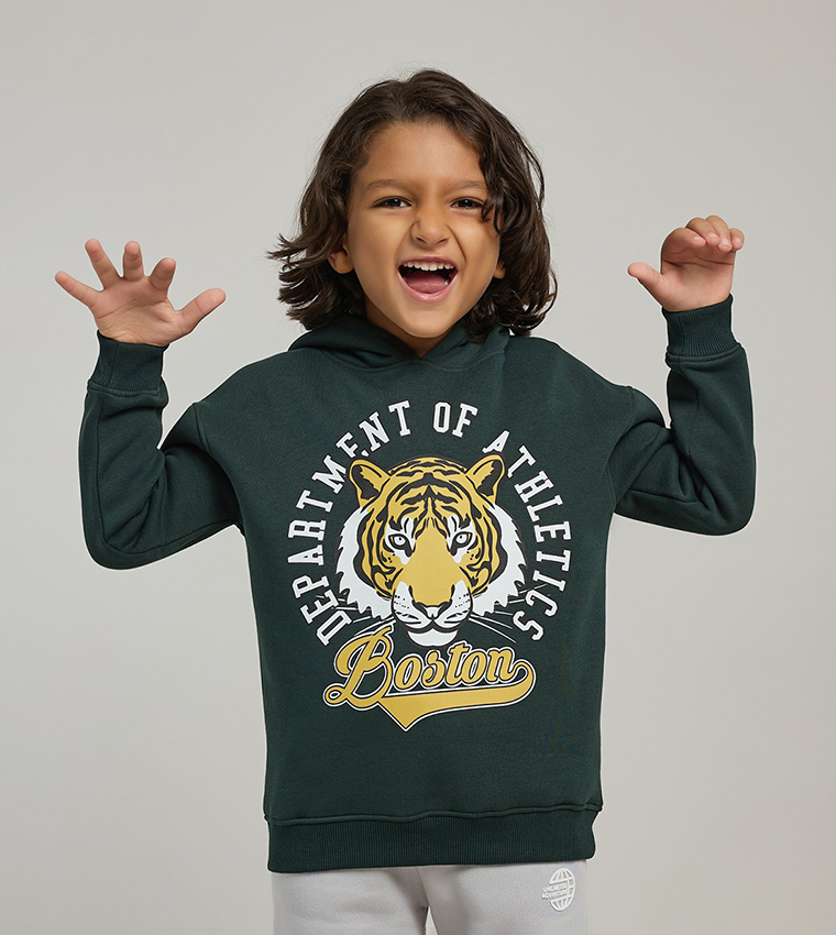 Printed Hoodie with Long Sleeves