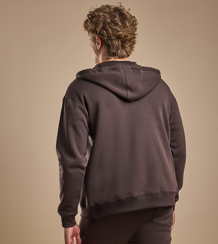 Solid Hooded Jacket with Zipper Closure