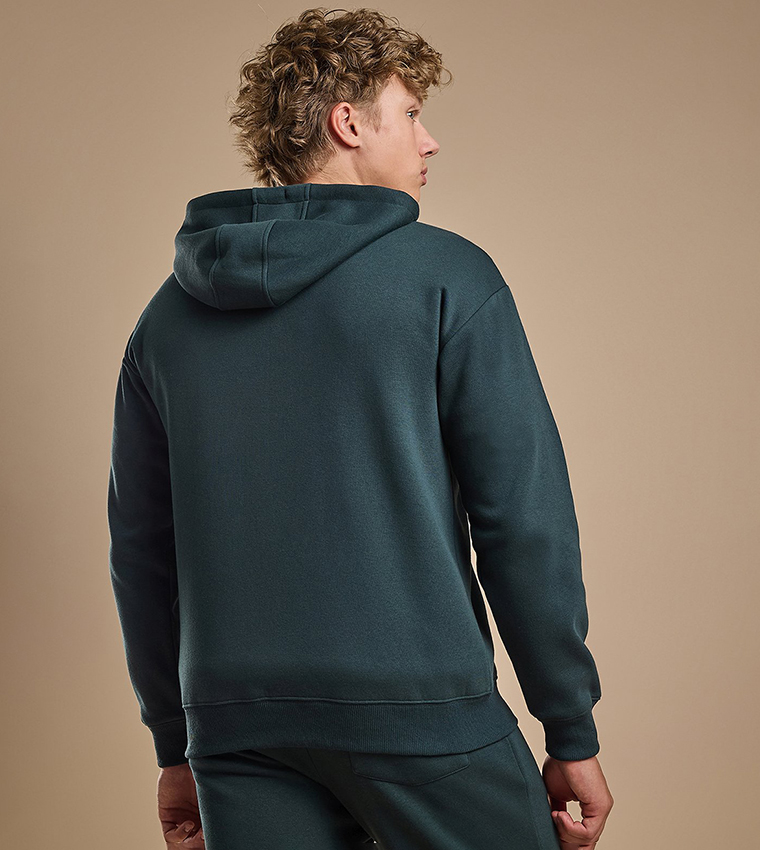 Solid Hooded Jacket with Zipper Closure