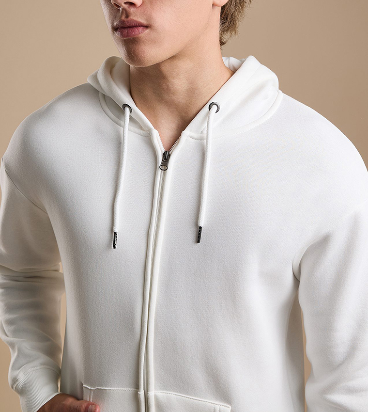 Solid Hooded Jacket with Zipper Closure