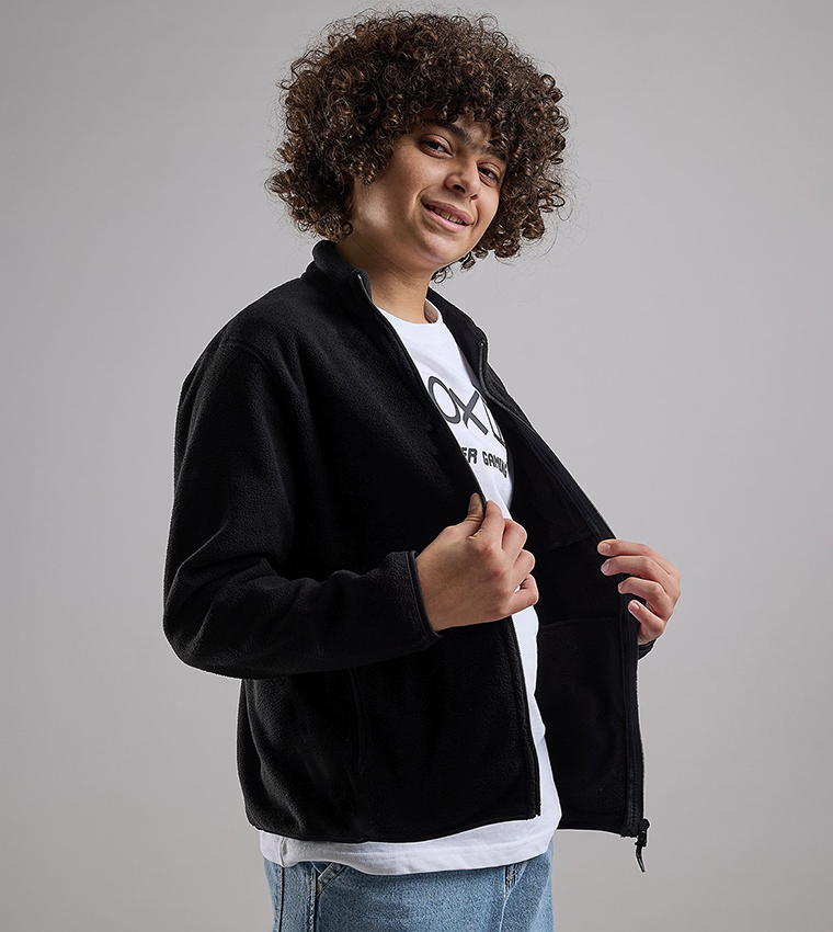 Zippered Jacket with High Neck and Long Sleeves