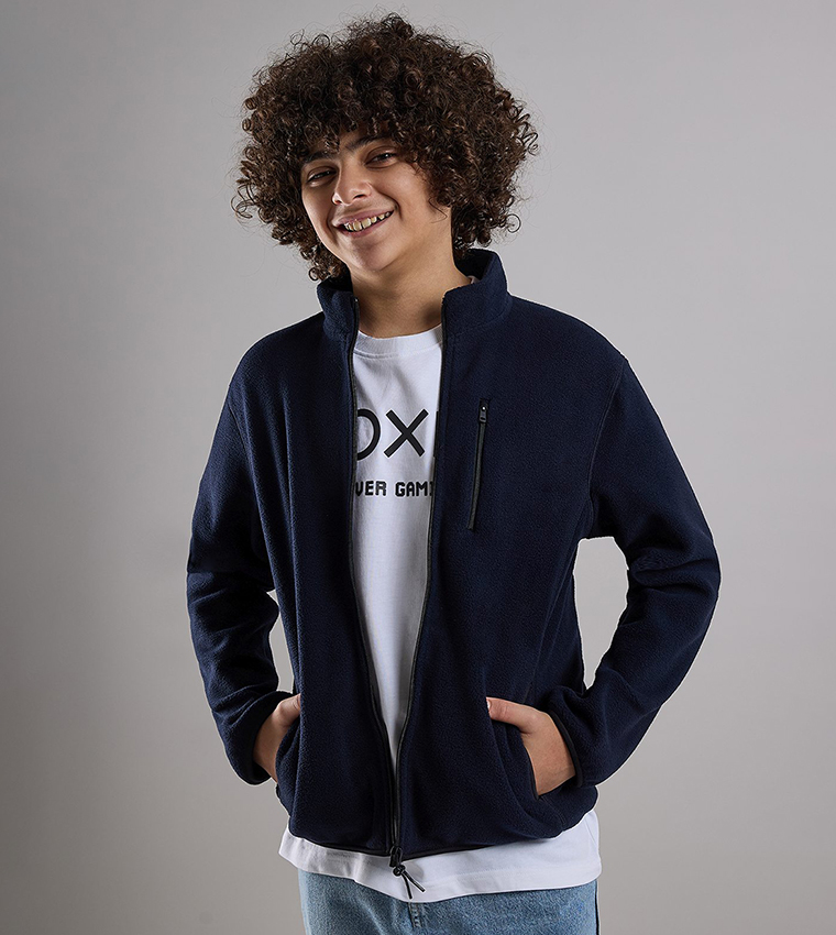 Zippered Jacket with High Neck and Long Sleeves