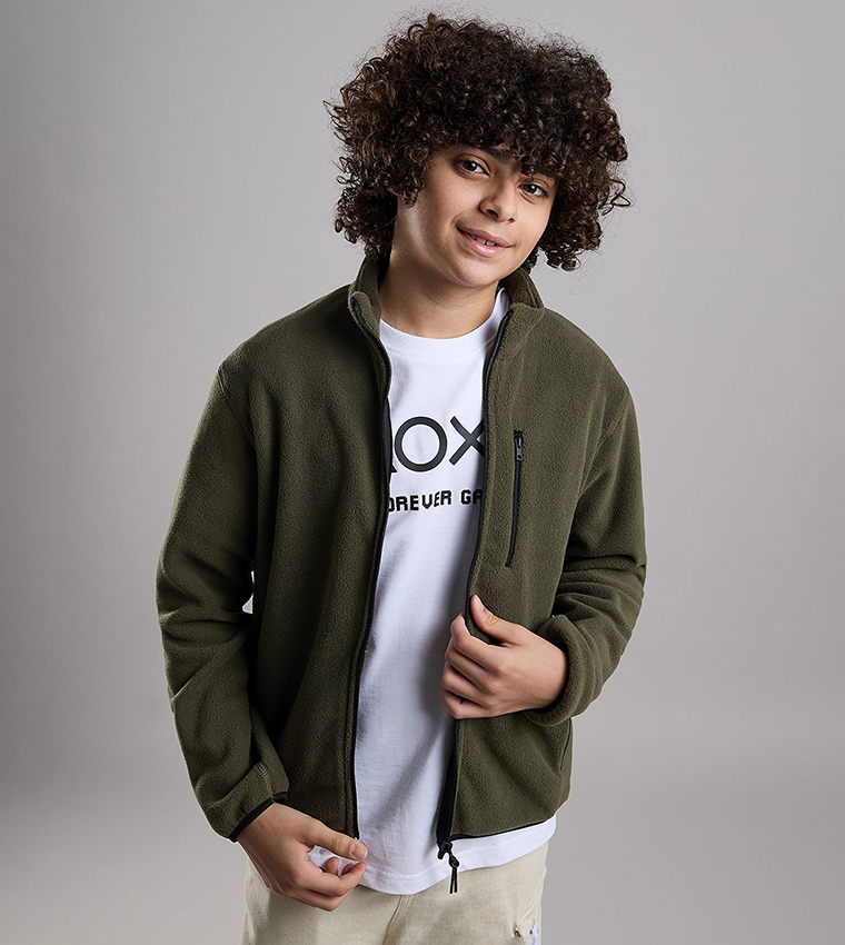 Zippered Jacket with High Neck and Long Sleeves