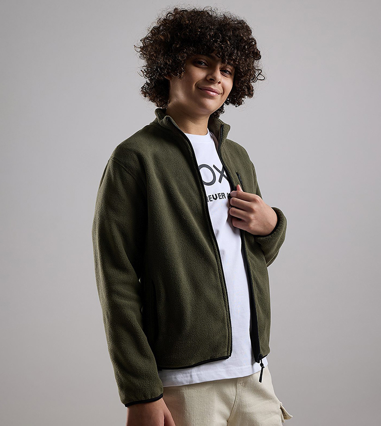 Zippered Jacket with High Neck and Long Sleeves