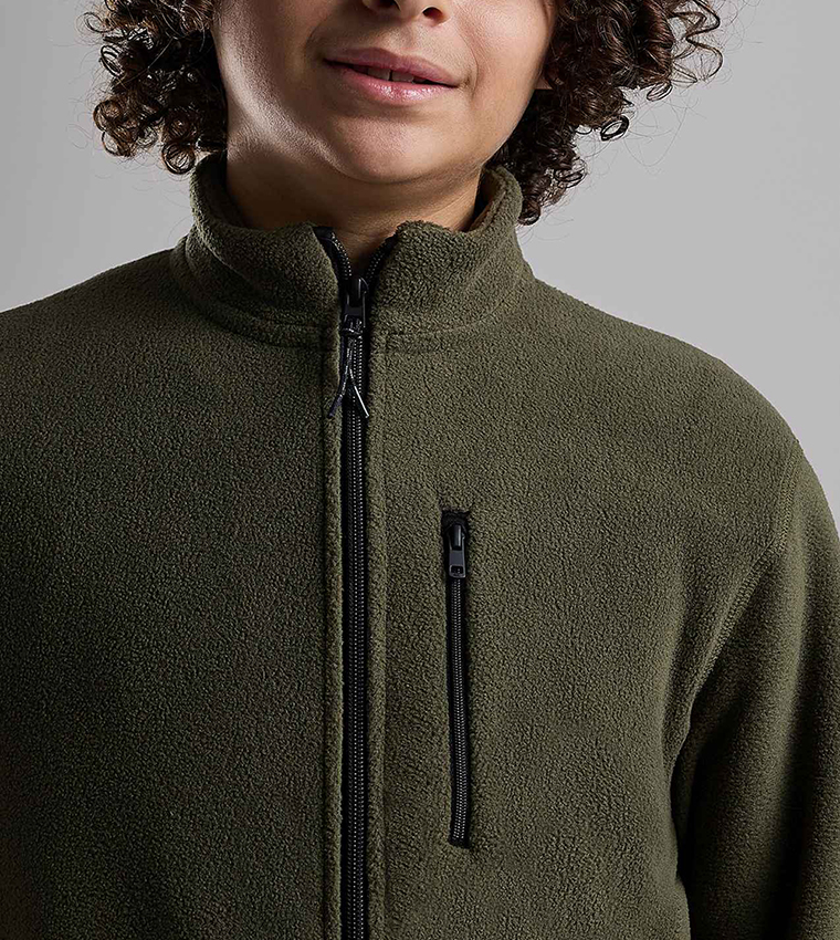 Zippered Jacket with High Neck and Long Sleeves