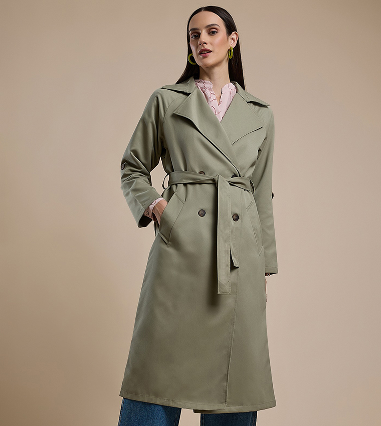 Solid Double Breasted Overcoat with Long Sleeves
