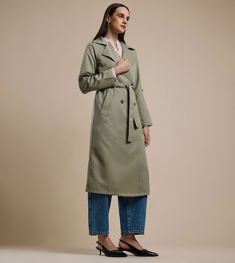 Solid Double Breasted Overcoat with Long Sleeves