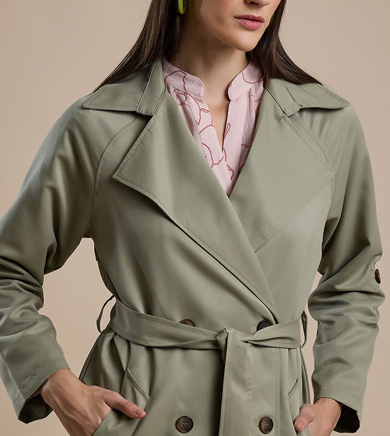 Solid Double Breasted Overcoat with Long Sleeves