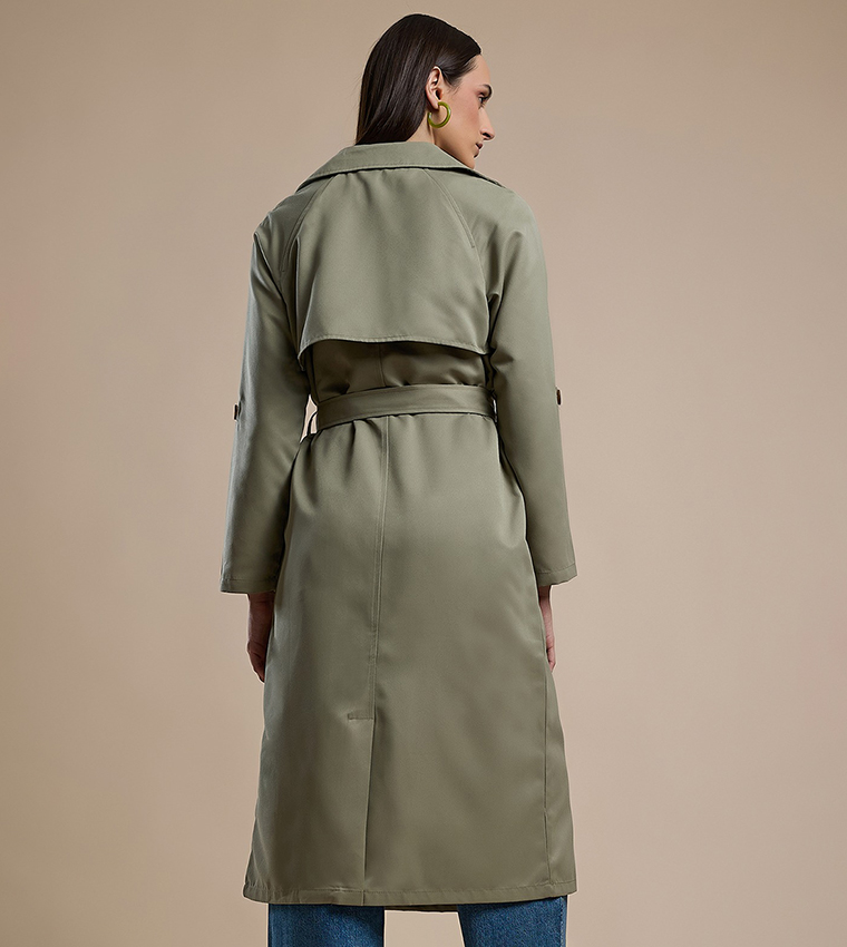 Solid Double Breasted Overcoat with Long Sleeves