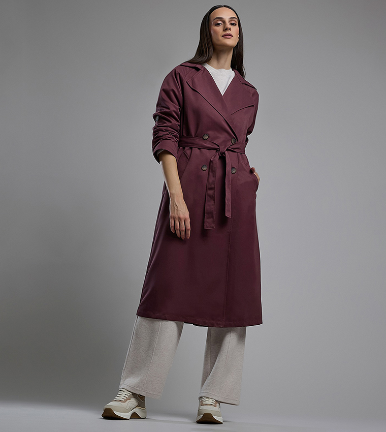 Solid Double Breasted Overcoat with Long Sleeves