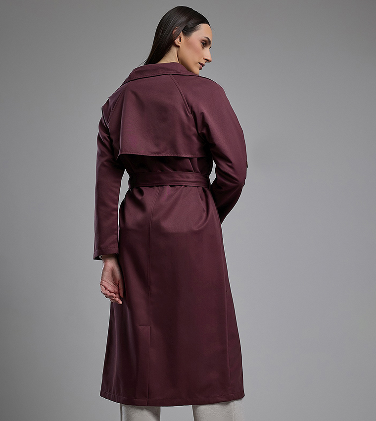 Solid Double Breasted Overcoat with Long Sleeves