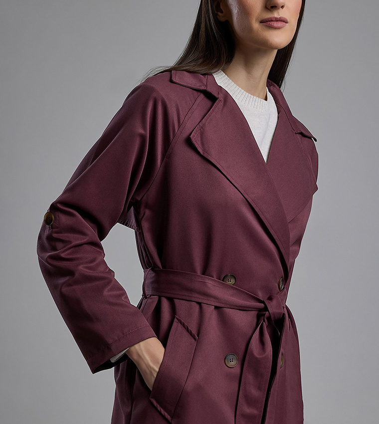 Solid Double Breasted Overcoat with Long Sleeves
