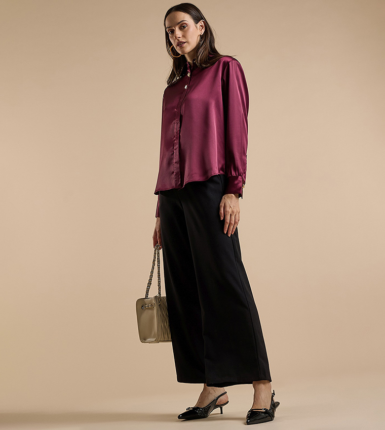 Solid Wide Keg Pants with Drawstring Waist