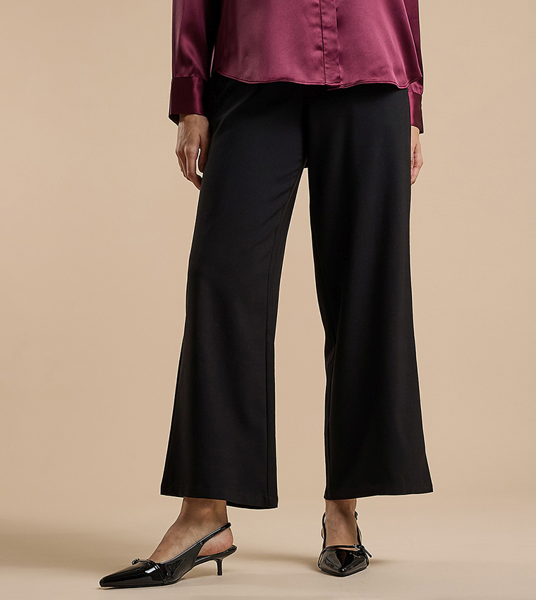 Solid Wide Keg Pants with Drawstring Waist