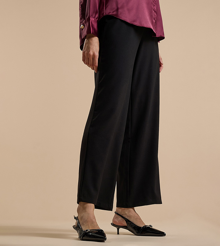 Solid Wide Keg Pants with Drawstring Waist