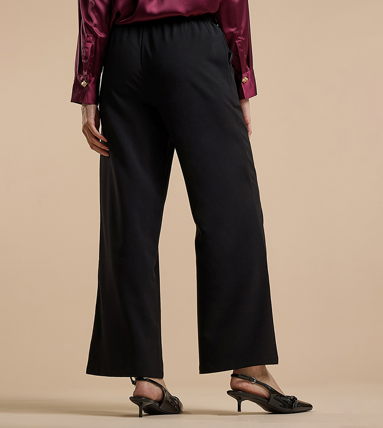 Solid Wide Keg Pants with Drawstring Waist