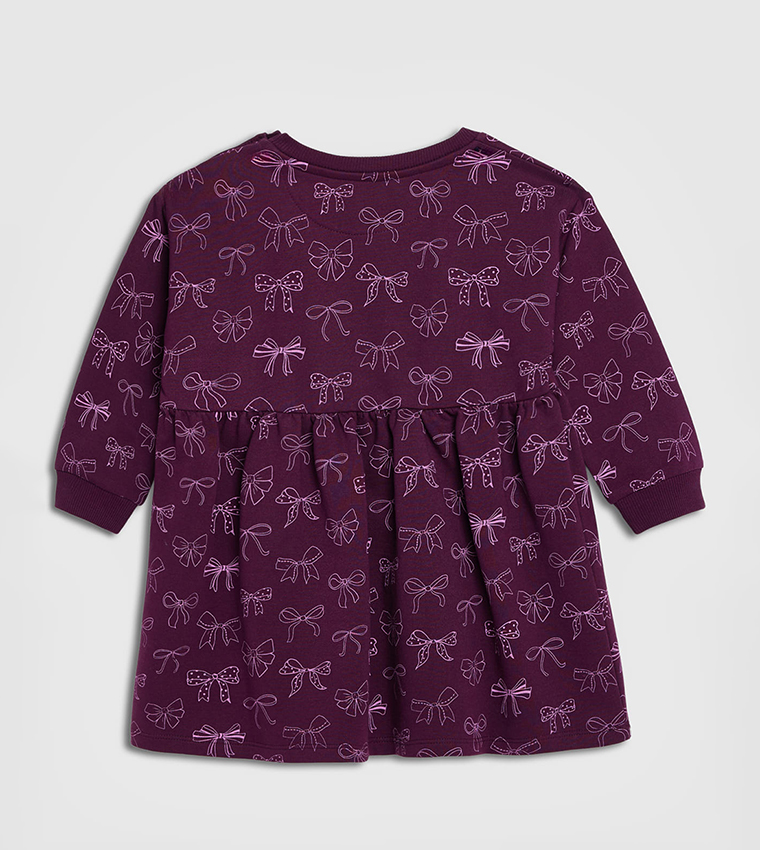 Printed Dress with Crew Neck and Long Sleeves