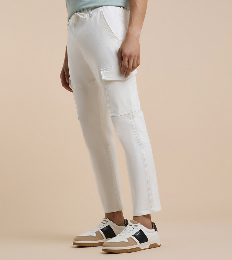 Solid Cargo Pants with Drawstring Waist