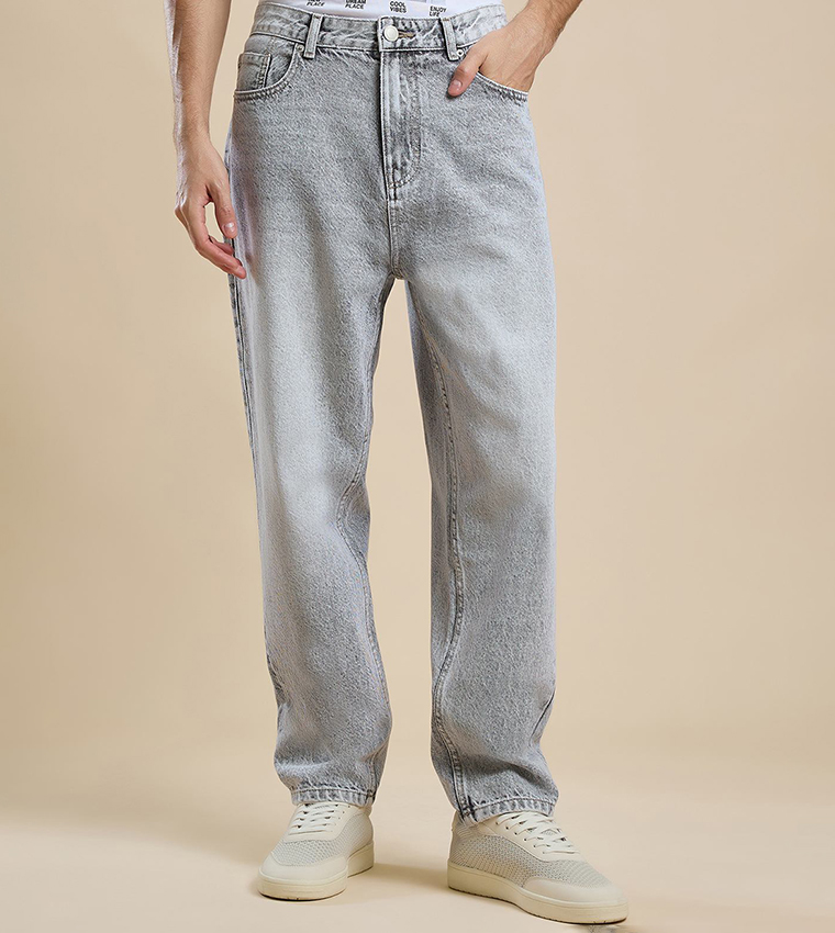 Washed Jeans with Button Closure