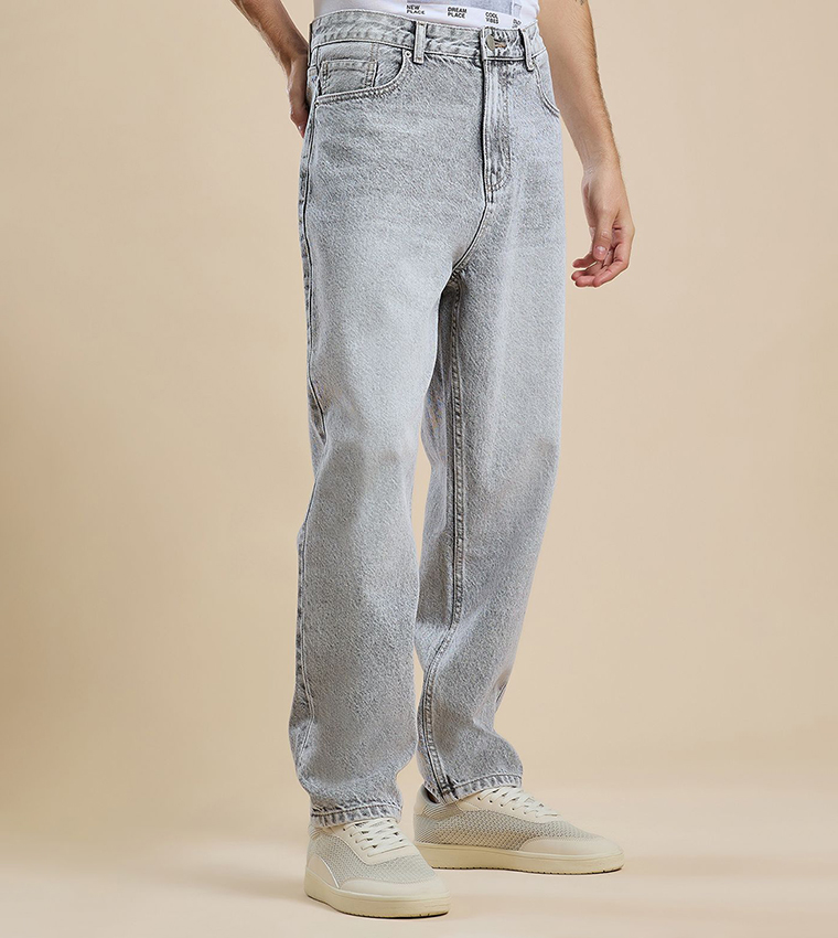 Washed Jeans with Button Closure