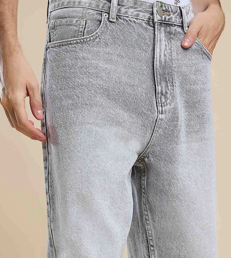 Washed Jeans with Button Closure
