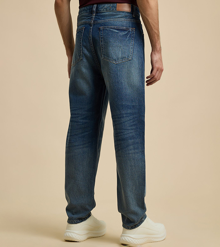 Faded Relaxed Fit Jeans with Button Closure
