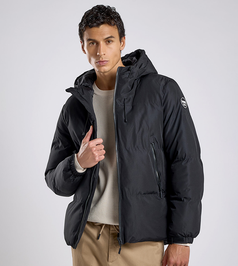 Quilted Hooded Puffer Jacket with Zipper Closure