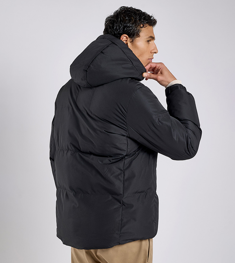 Quilted Hooded Puffer Jacket with Zipper Closure