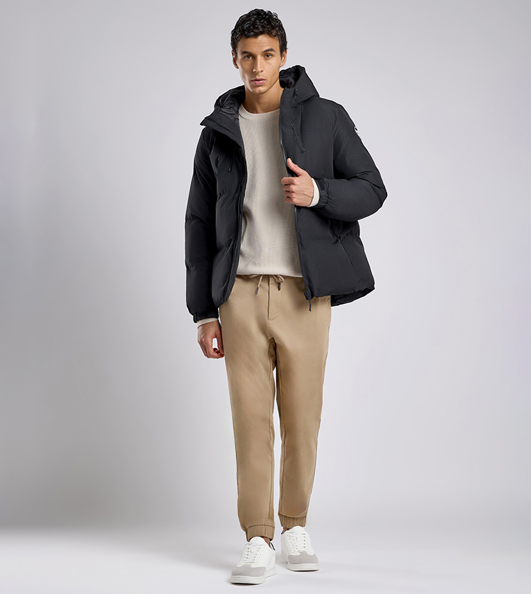 Quilted Hooded Puffer Jacket with Zipper Closure
